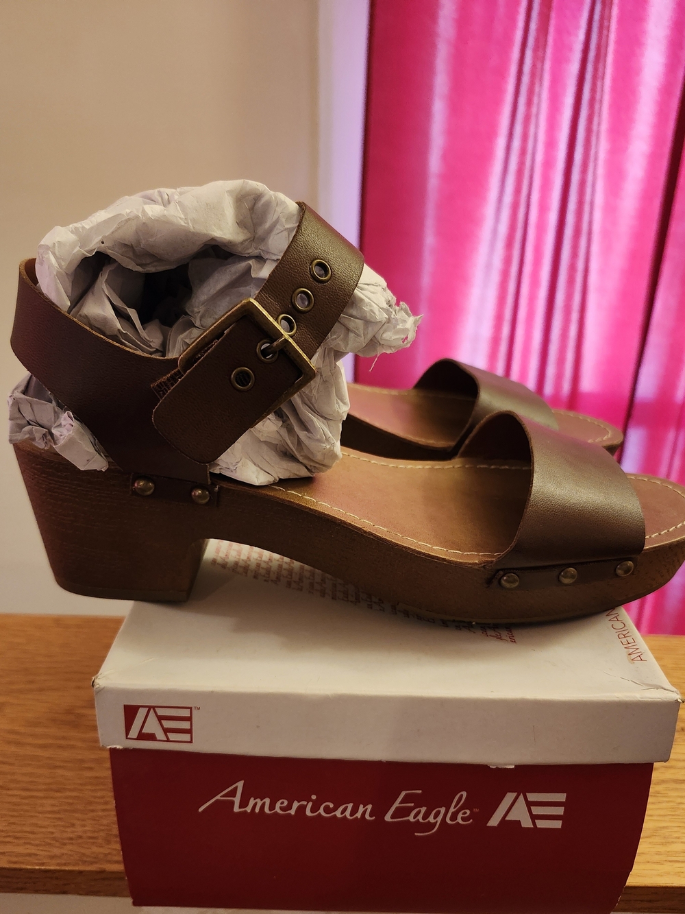 American Eagle Outfitters Brown Platform Wedge Sandals with Buckle Ankle Strap